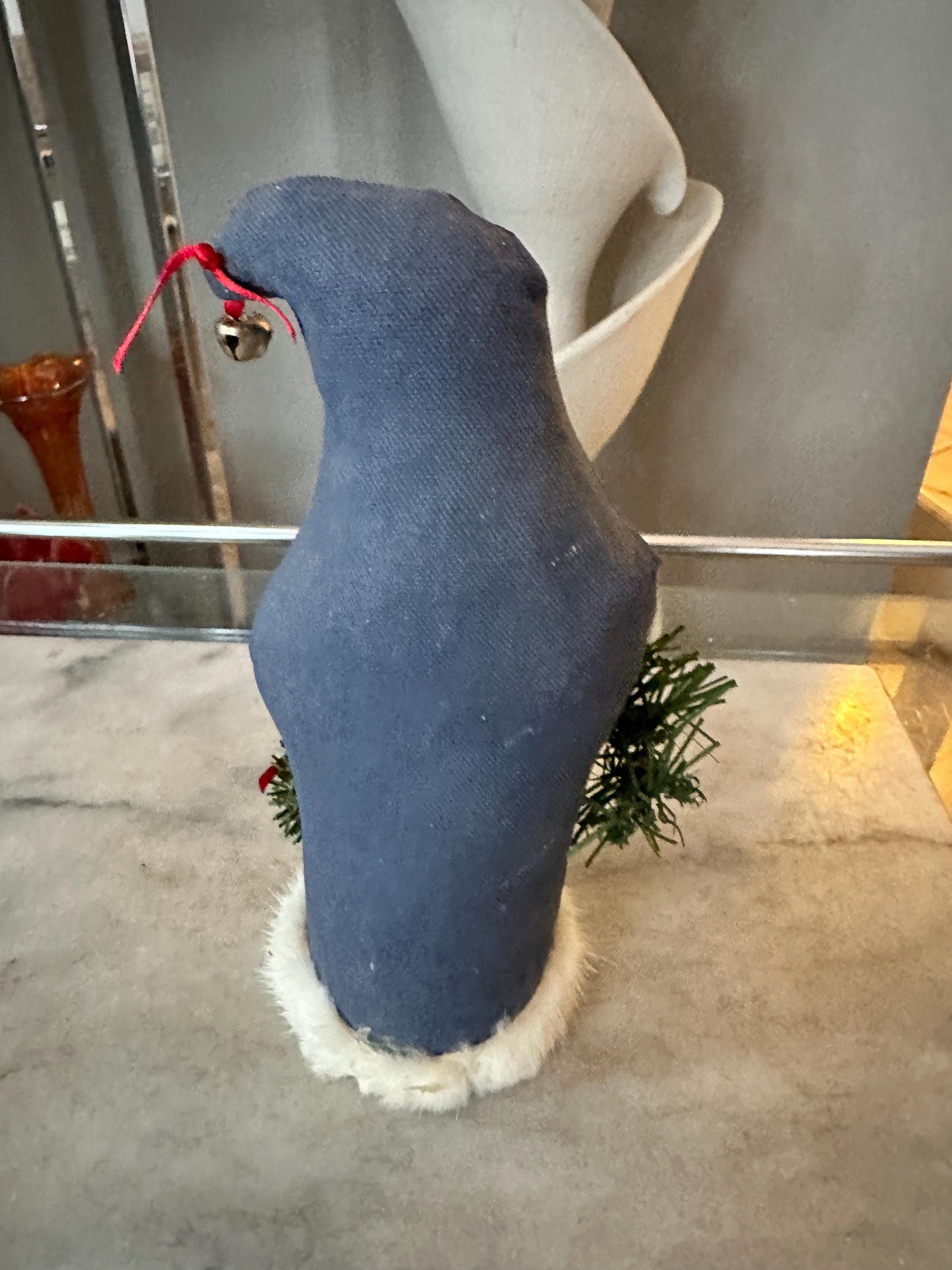 Hand Painted Fabric Santa Figurine – 9” Blue Christmas Decor