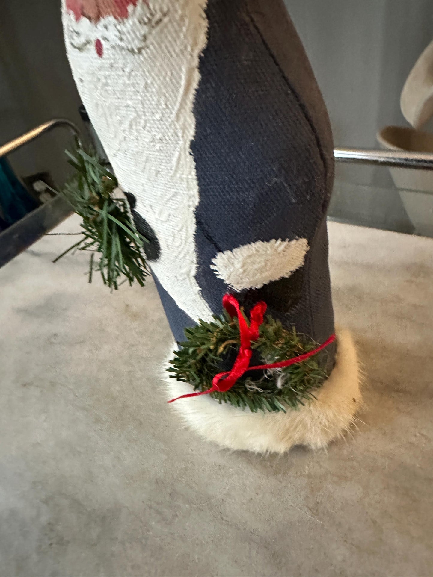 Hand Painted Fabric Santa Figurine – 9” Blue Christmas Decor