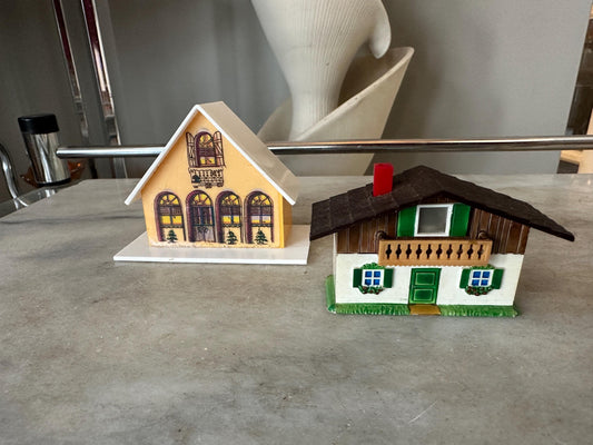 Vintage German Souvenir Lot, Kitsch Putz Village House & Slide Viewer (2 houses)