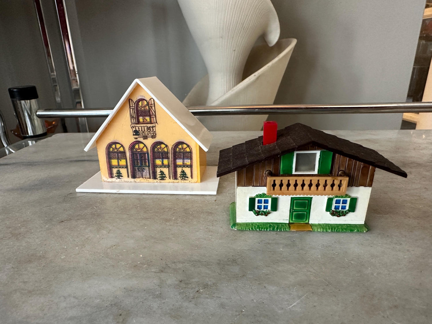 Vintage German Souvenir Lot, Kitsch Putz Village House & Slide Viewer (2 houses)