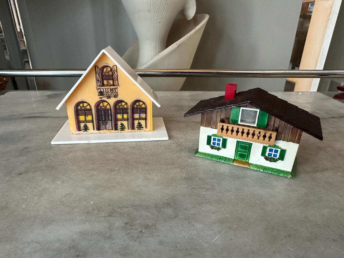Vintage German Souvenir Lot, Kitsch Putz Village House & Slide Viewer (2 houses)