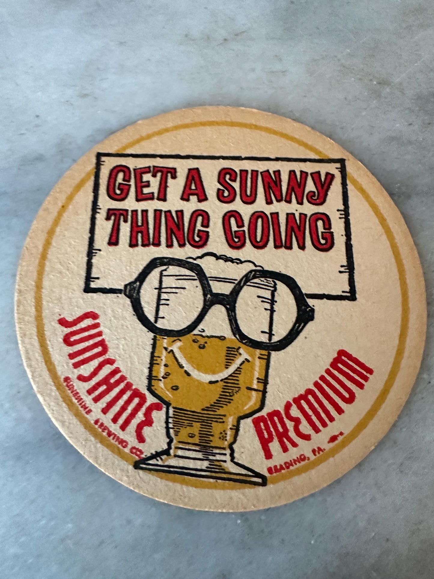 Vintage Sunshine Beer Coasters – Reading PA Breweriana, Set of 20, "Get a Sunny Thing Going"