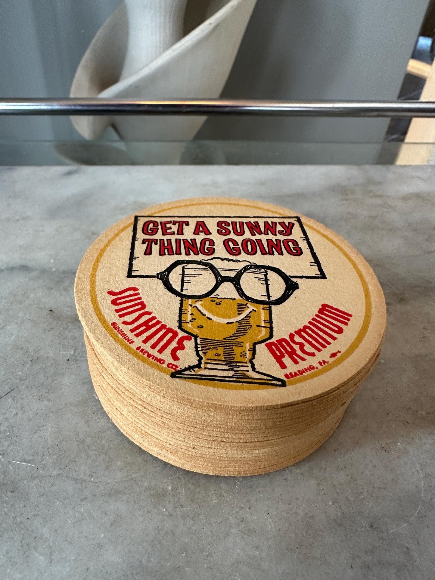 Vintage Sunshine Beer Coasters – Reading PA Breweriana, Set of 20, "Get a Sunny Thing Going"