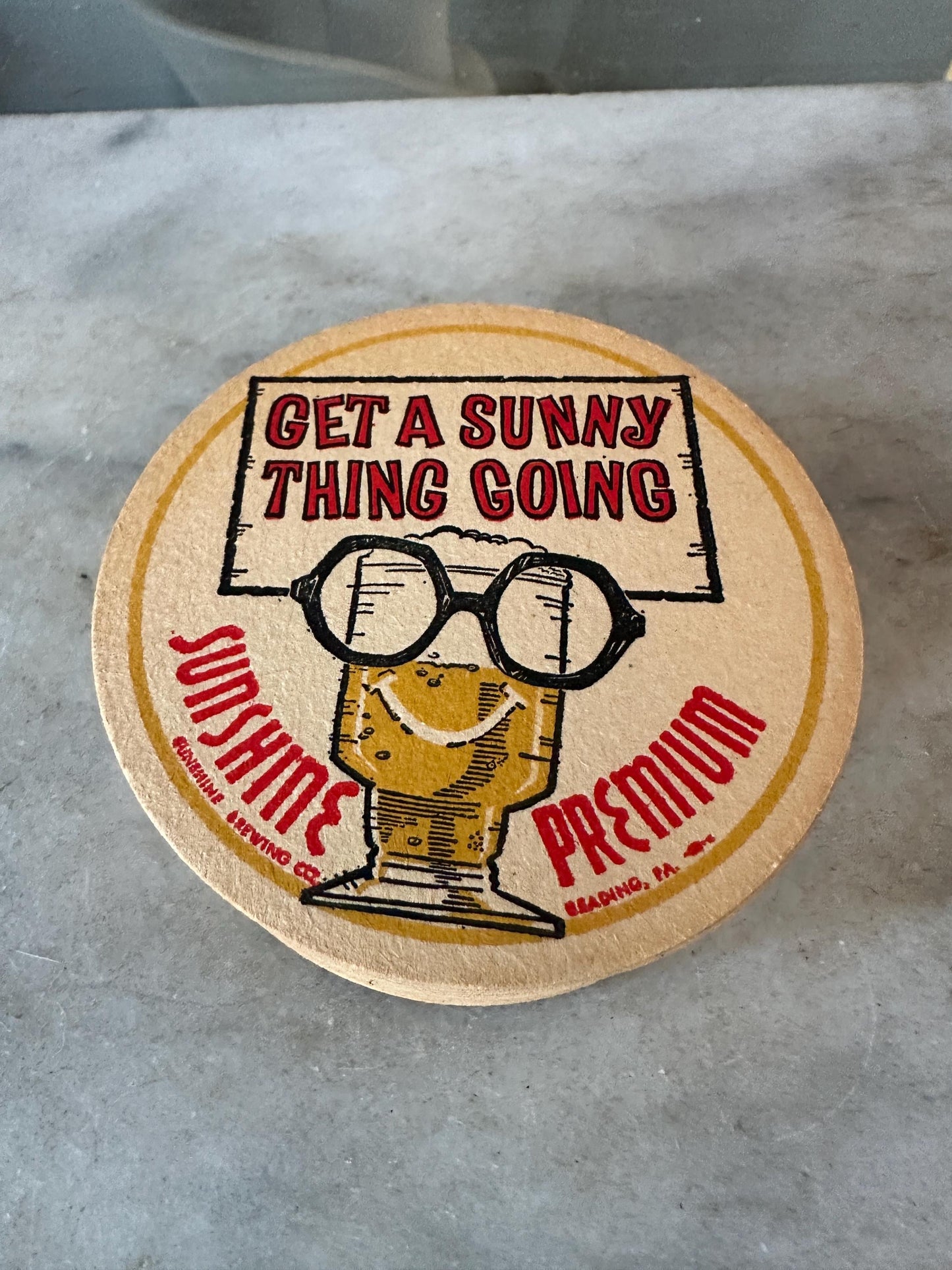 Vintage Sunshine Beer Coasters – Reading PA Breweriana, Set of 20, "Get a Sunny Thing Going"