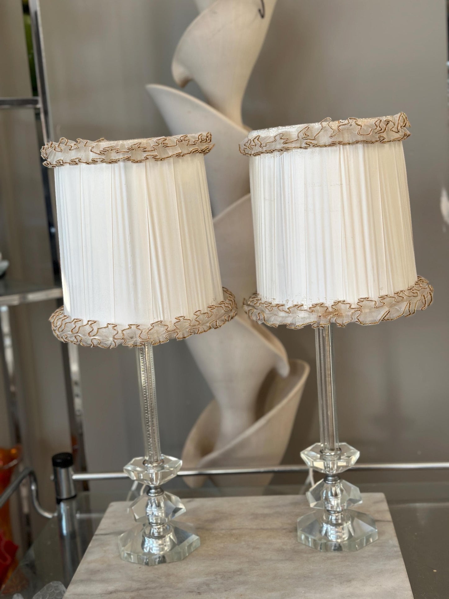 Vintage Art Deco Crystal Table Lamps | Hollywood Regency Lighting