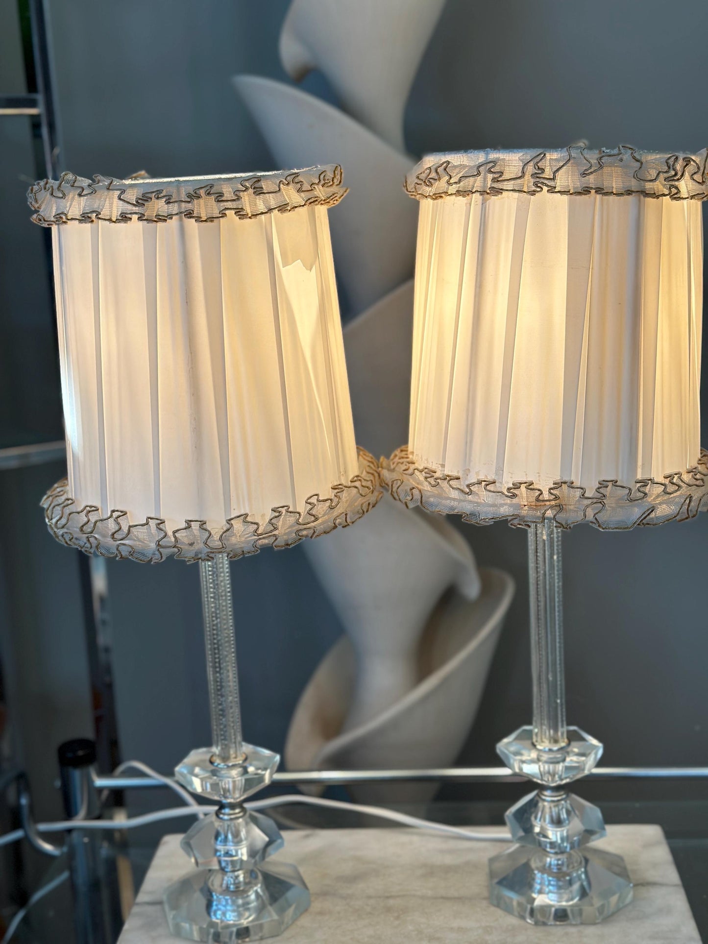Vintage Art Deco Crystal Table Lamps | Hollywood Regency Lighting