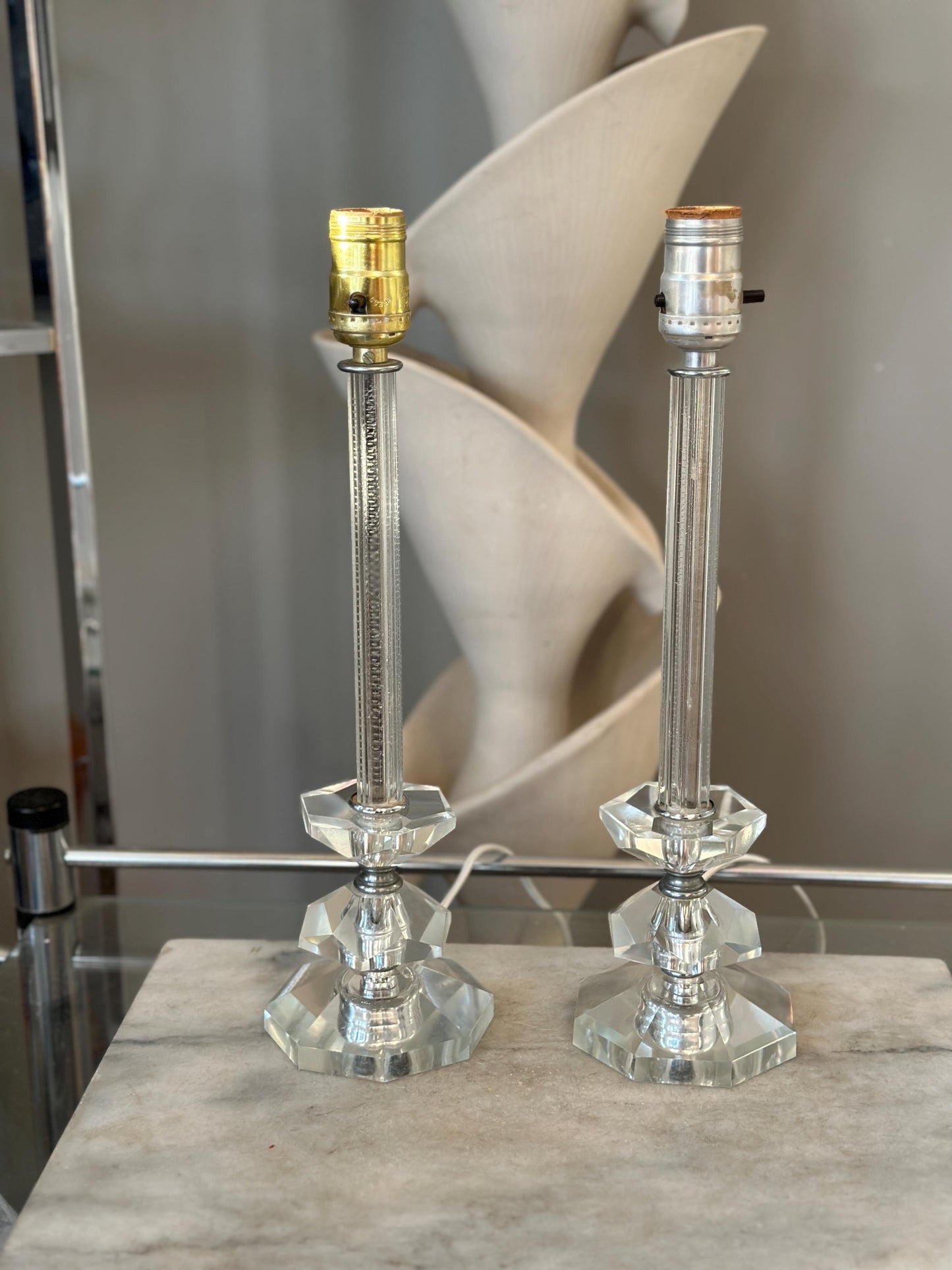 Vintage Art Deco Crystal Table Lamps | Hollywood Regency Lighting