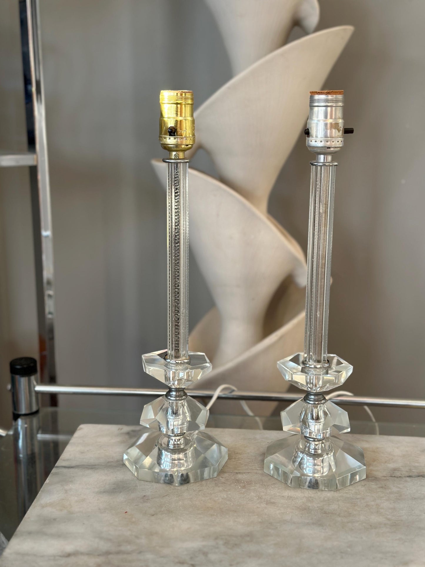 Vintage Art Deco Crystal Table Lamps | Hollywood Regency Lighting