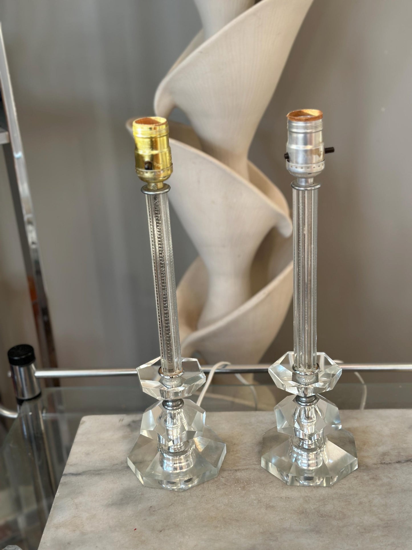 Vintage Art Deco Crystal Table Lamps | Hollywood Regency Lighting