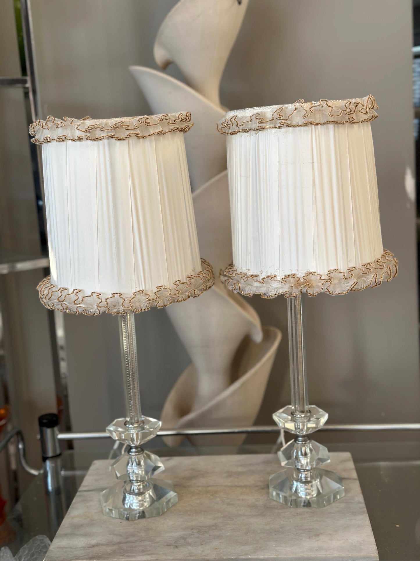 Vintage Art Deco Crystal Table Lamps | Hollywood Regency Lighting
