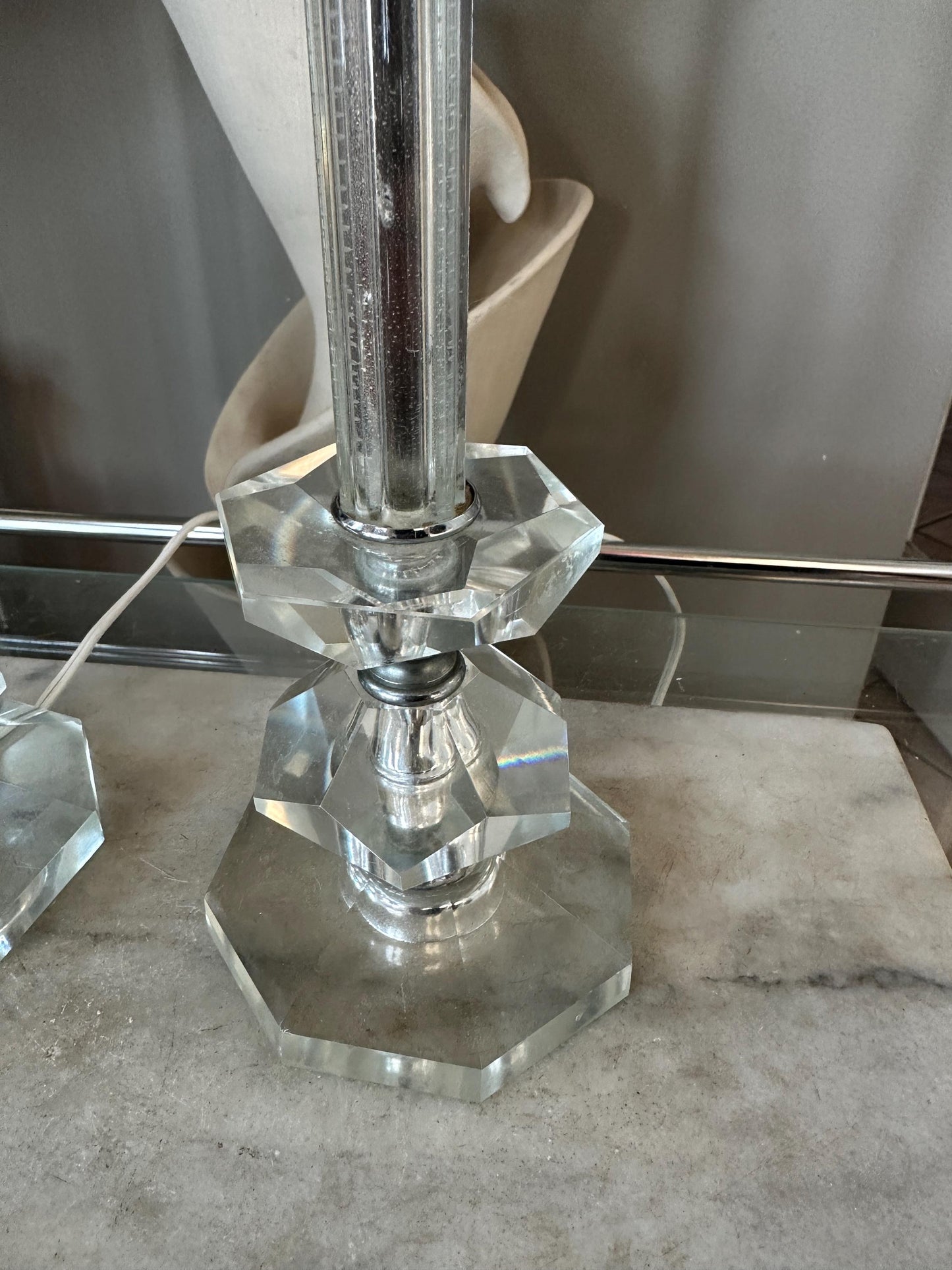 Vintage Art Deco Crystal Table Lamps | Hollywood Regency Lighting