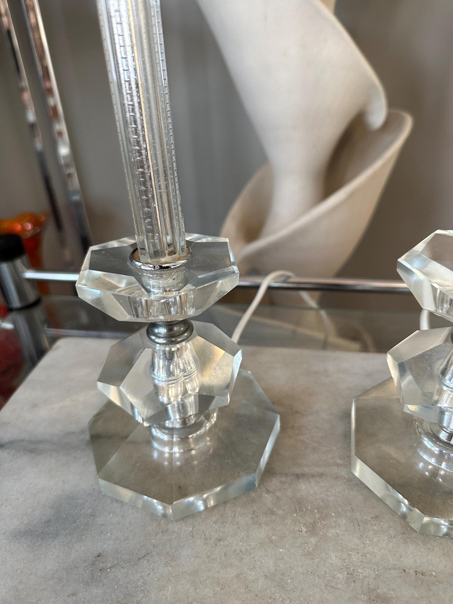 Vintage Art Deco Crystal Table Lamps | Hollywood Regency Lighting