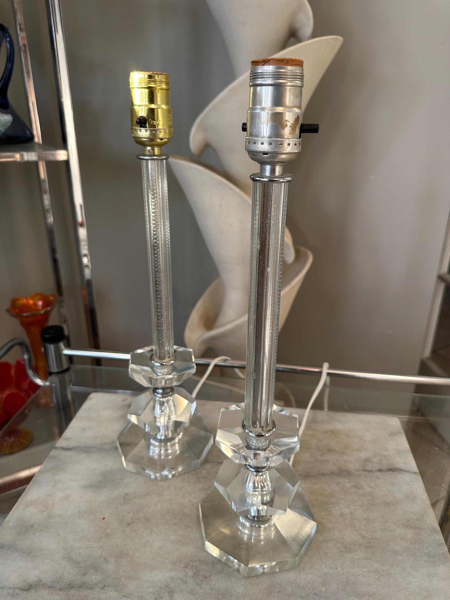 Vintage Art Deco Crystal Table Lamps | Hollywood Regency Lighting