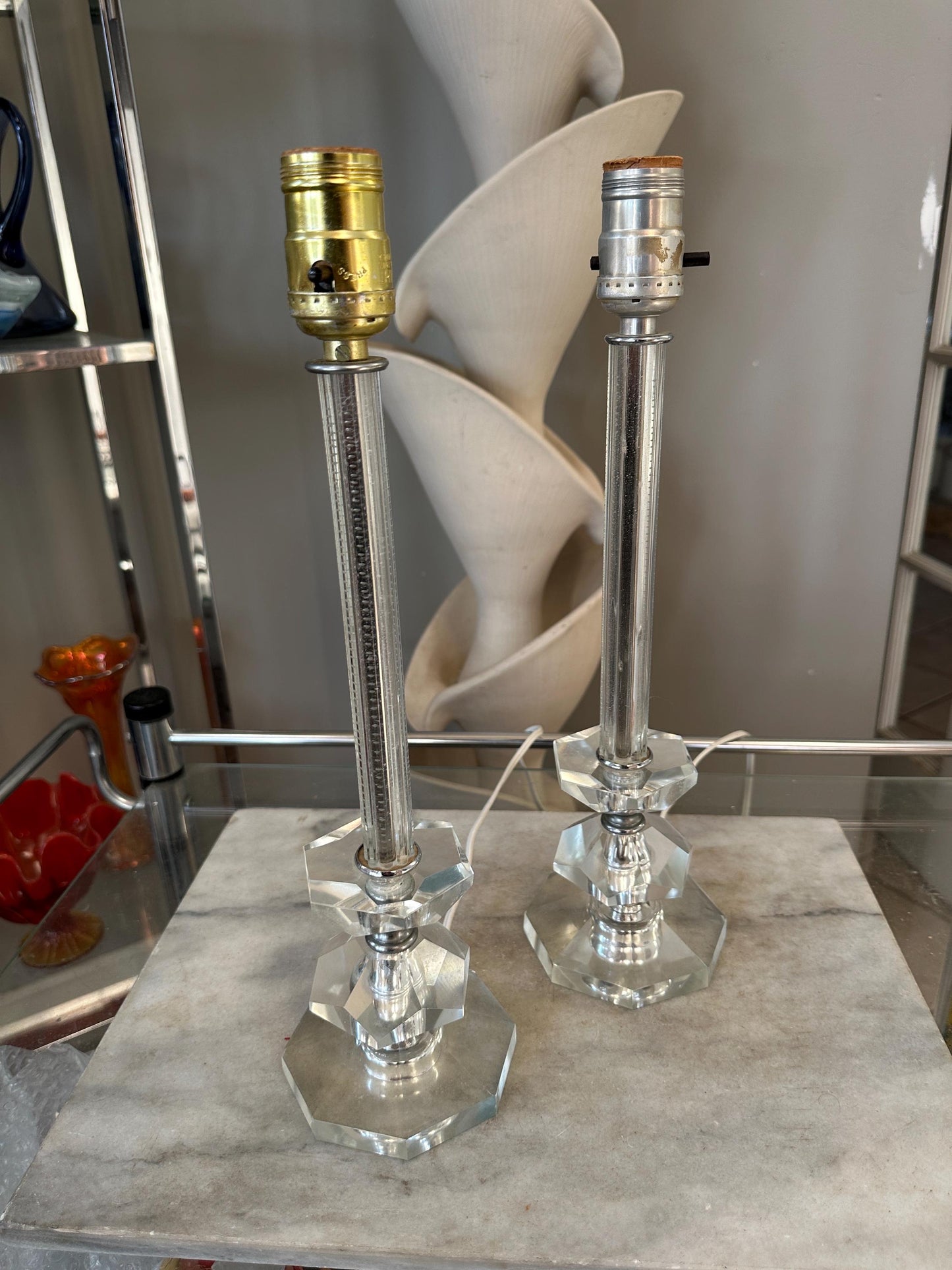 Vintage Art Deco Crystal Table Lamps | Hollywood Regency Lighting