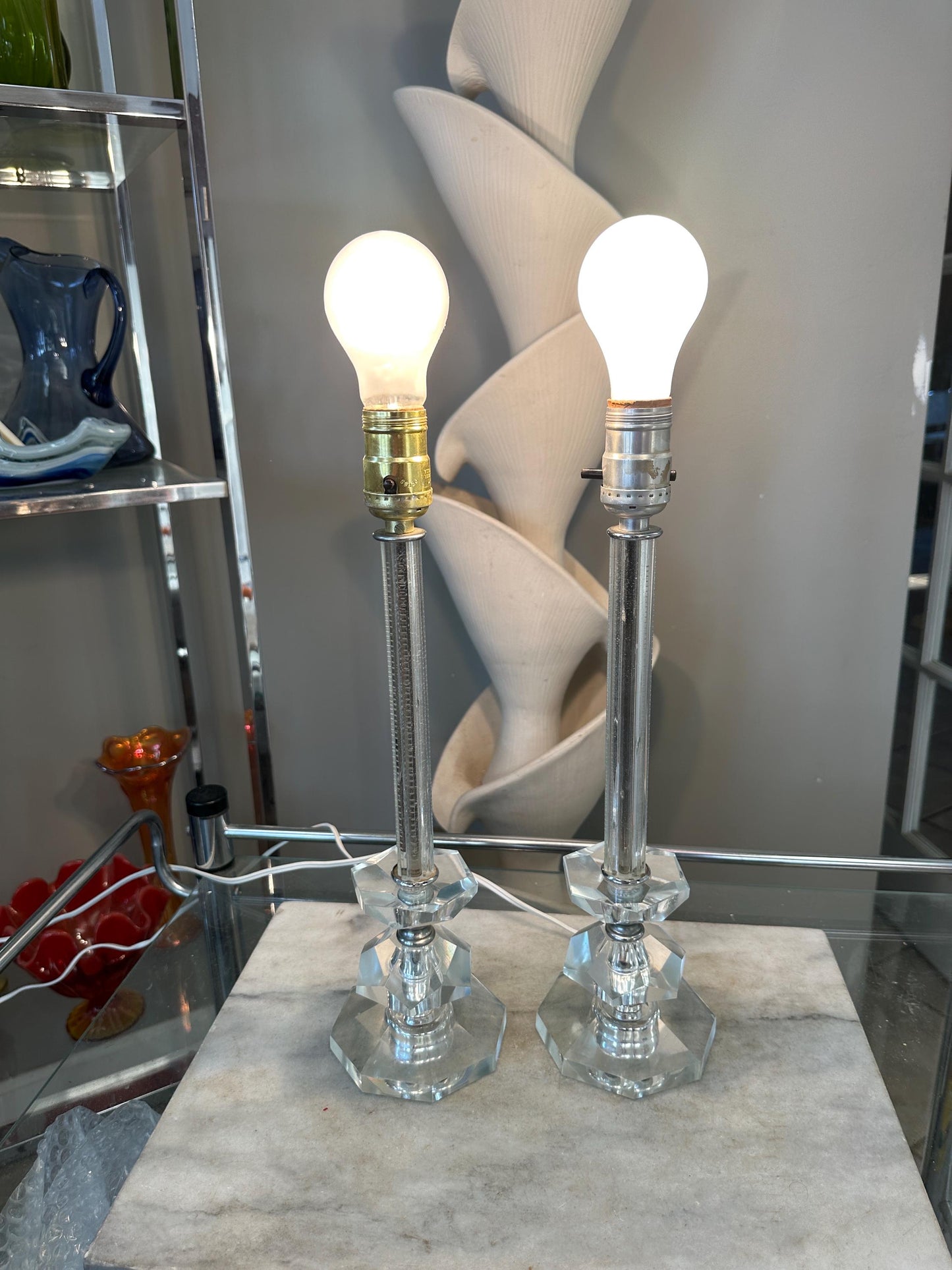 Vintage Art Deco Crystal Table Lamps | Hollywood Regency Lighting