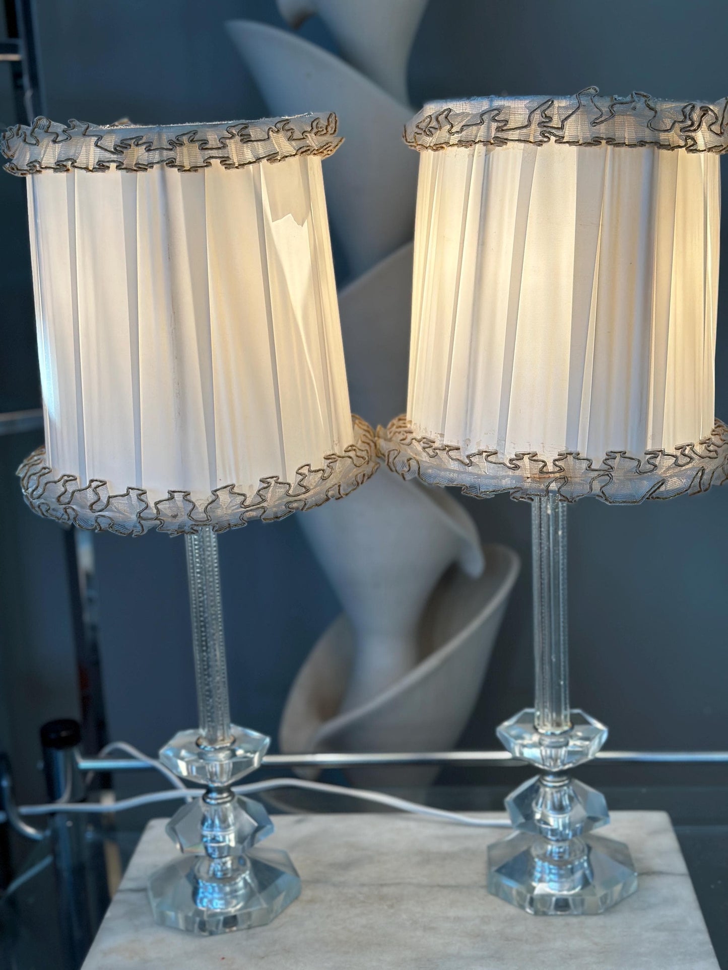 Vintage Art Deco Crystal Table Lamps | Hollywood Regency Lighting