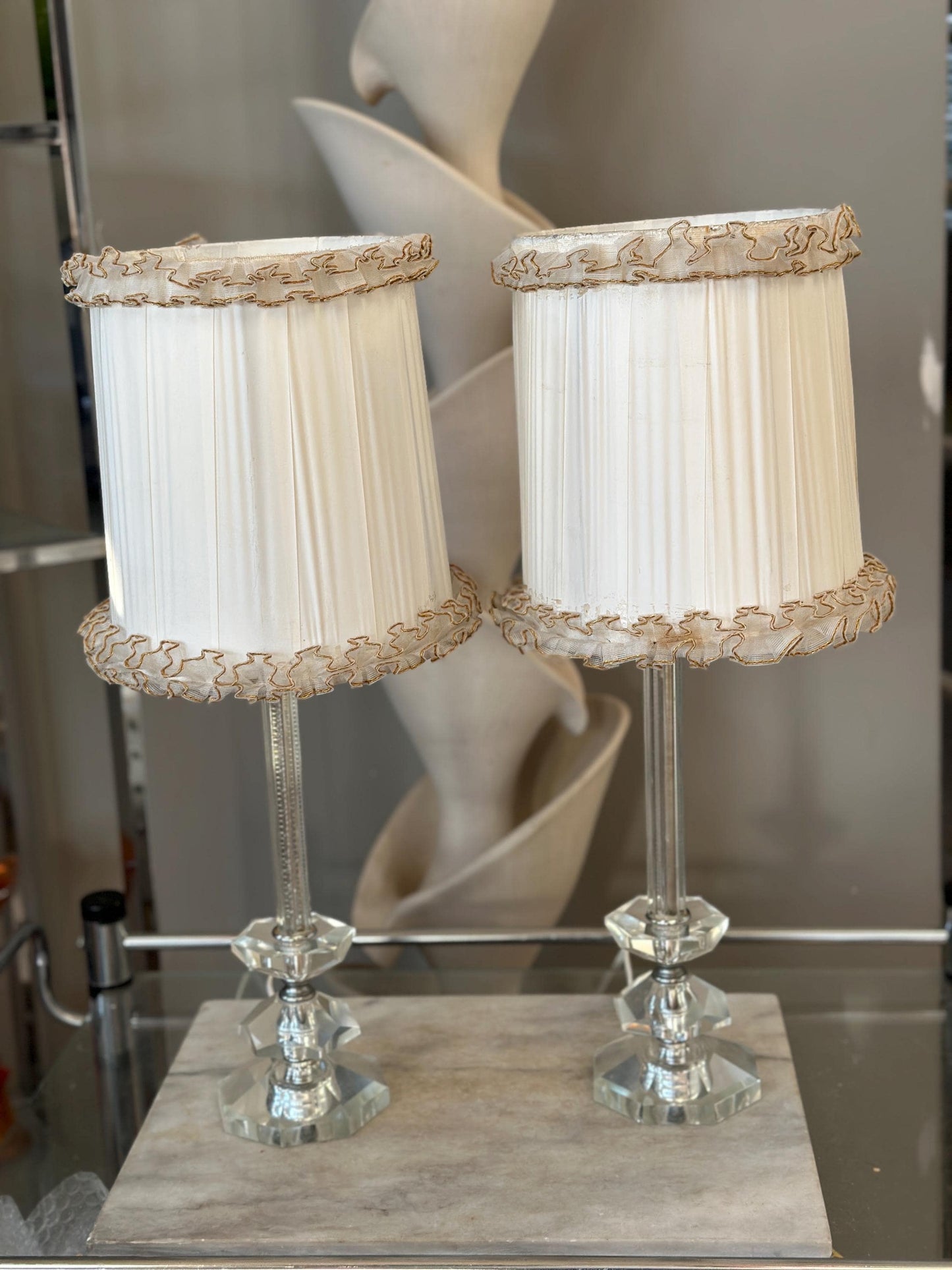 Vintage Art Deco Crystal Table Lamps | Hollywood Regency Lighting