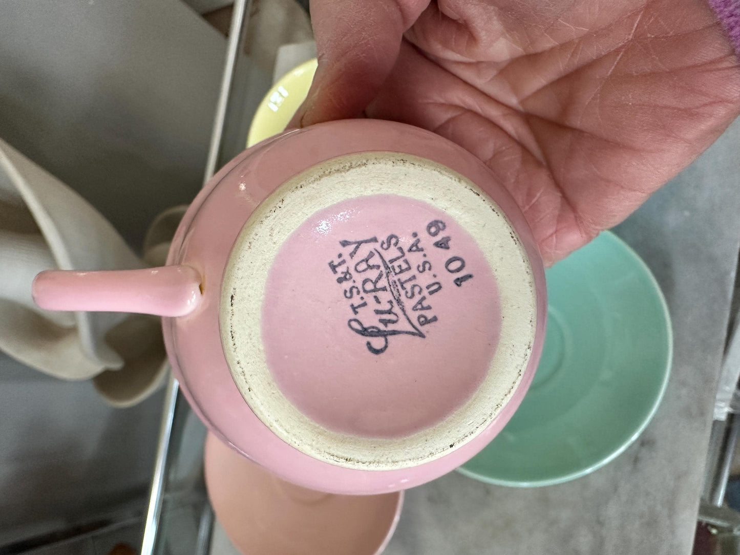 1930s Lu-Ray Pastel Cup and Saucer Set, Retro Kitchen Decor