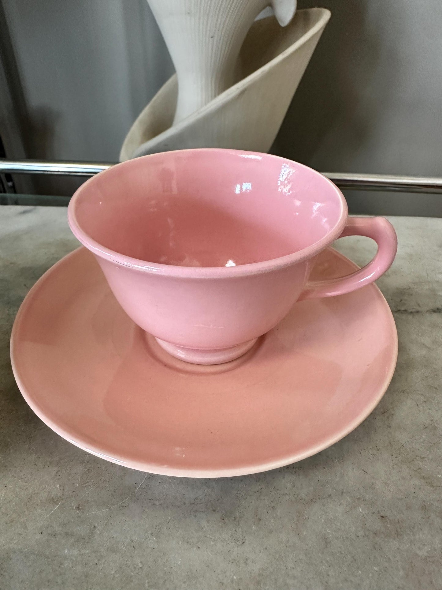1930s Lu-Ray Pastel Cup and Saucer Set, Retro Kitchen Decor