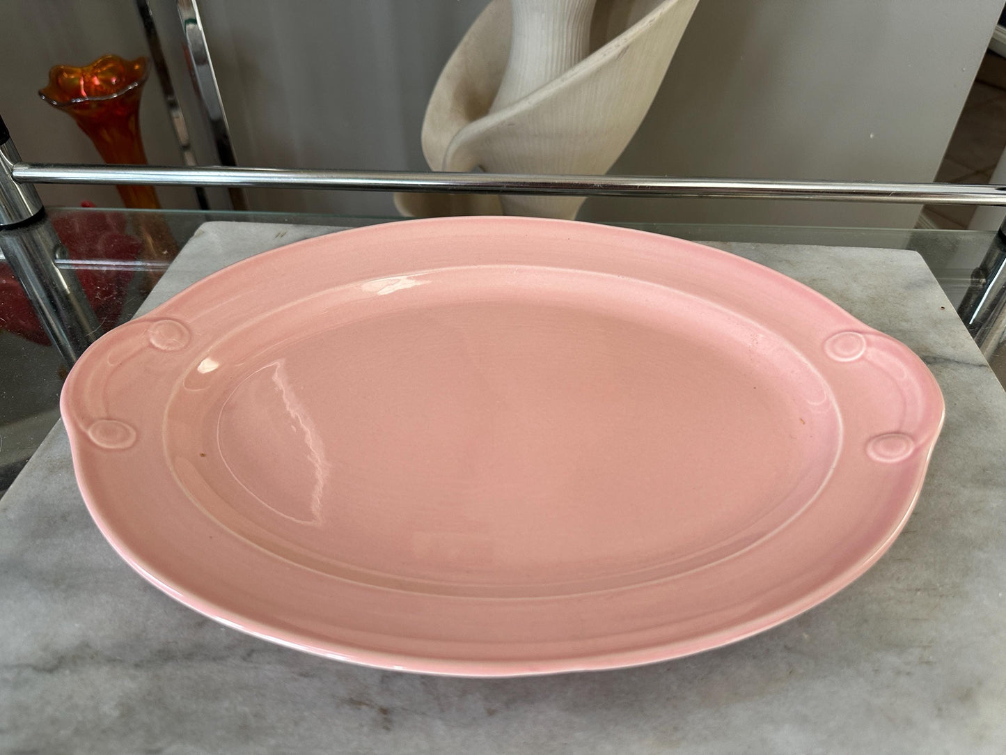 Vintage Lu-Ray Pastel Pink Platter | Mid-Century Taylor Smith Taylor Dinnerware