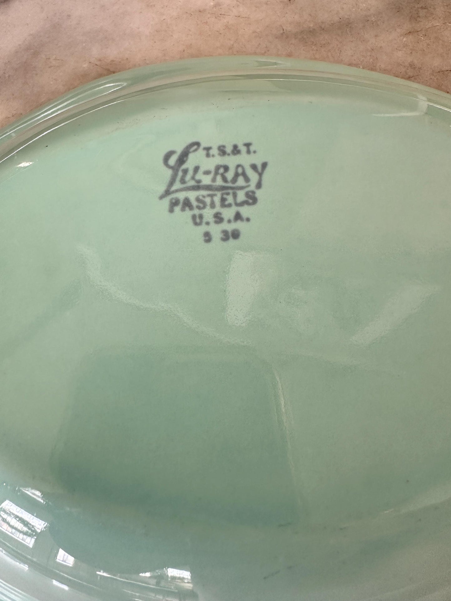 Lu-Ray Pastels Aqua Serving Bowl | Vintage Taylor Smith Taylor Dish