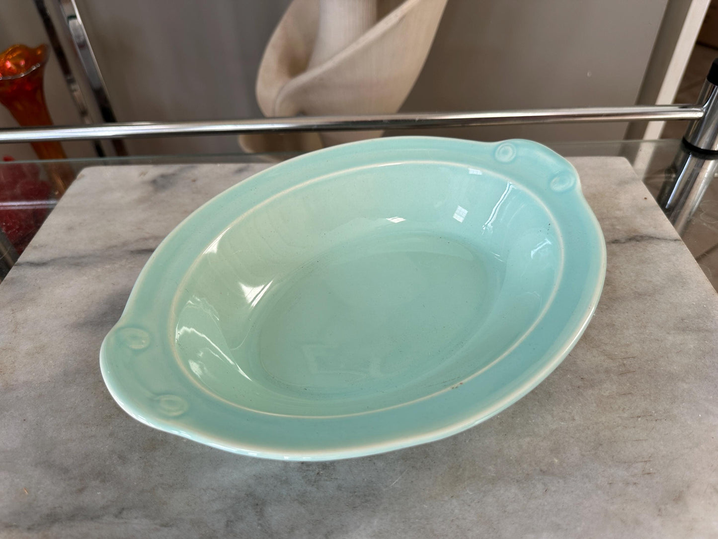 Lu-Ray Pastels Aqua Serving Bowl | Vintage Taylor Smith Taylor Dish