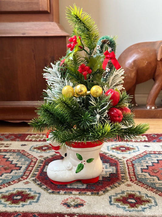 Vintage Santa Boot Planter | 1960s Ceramic Christmas Decor