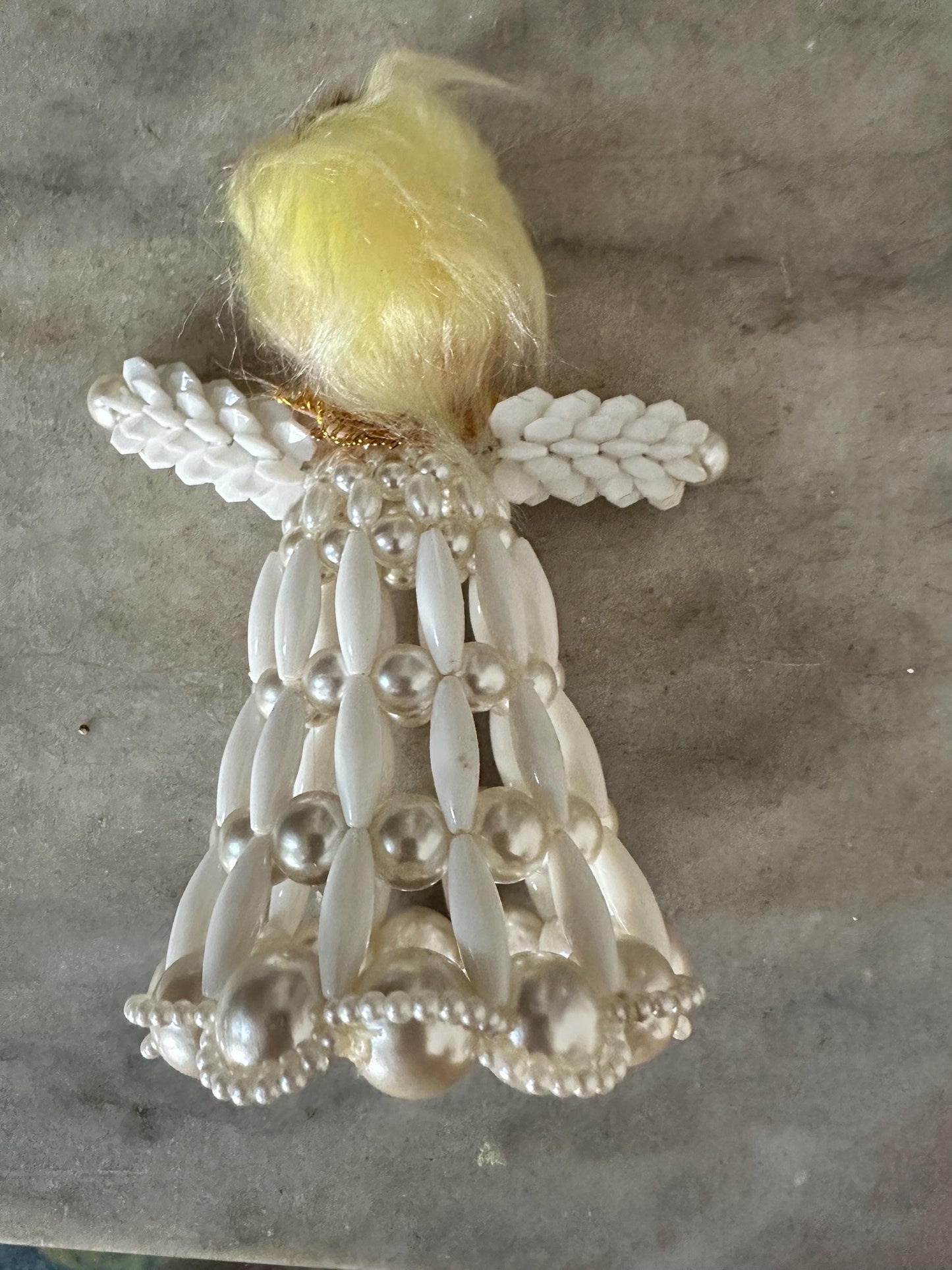 Vintage Beaded Angel Christmas Tree Topper, Hand Crafted, Kitschy Christmas, Mid-Century Figurine, 6 x 4 inches