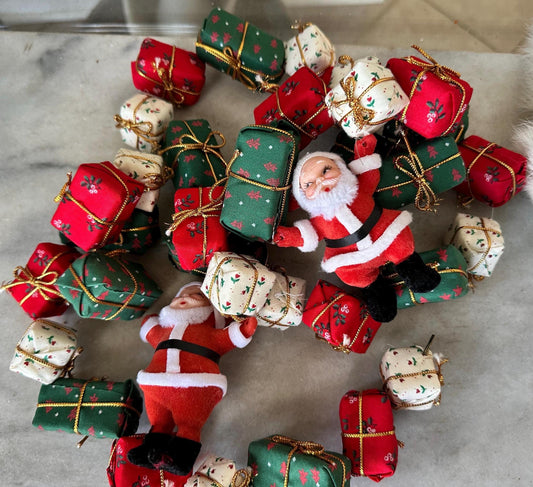 Vintage Avon Flocked Santa & Fabric Gift Garland, Rare Christmas Decor, Retro Holiday Garland | 66”