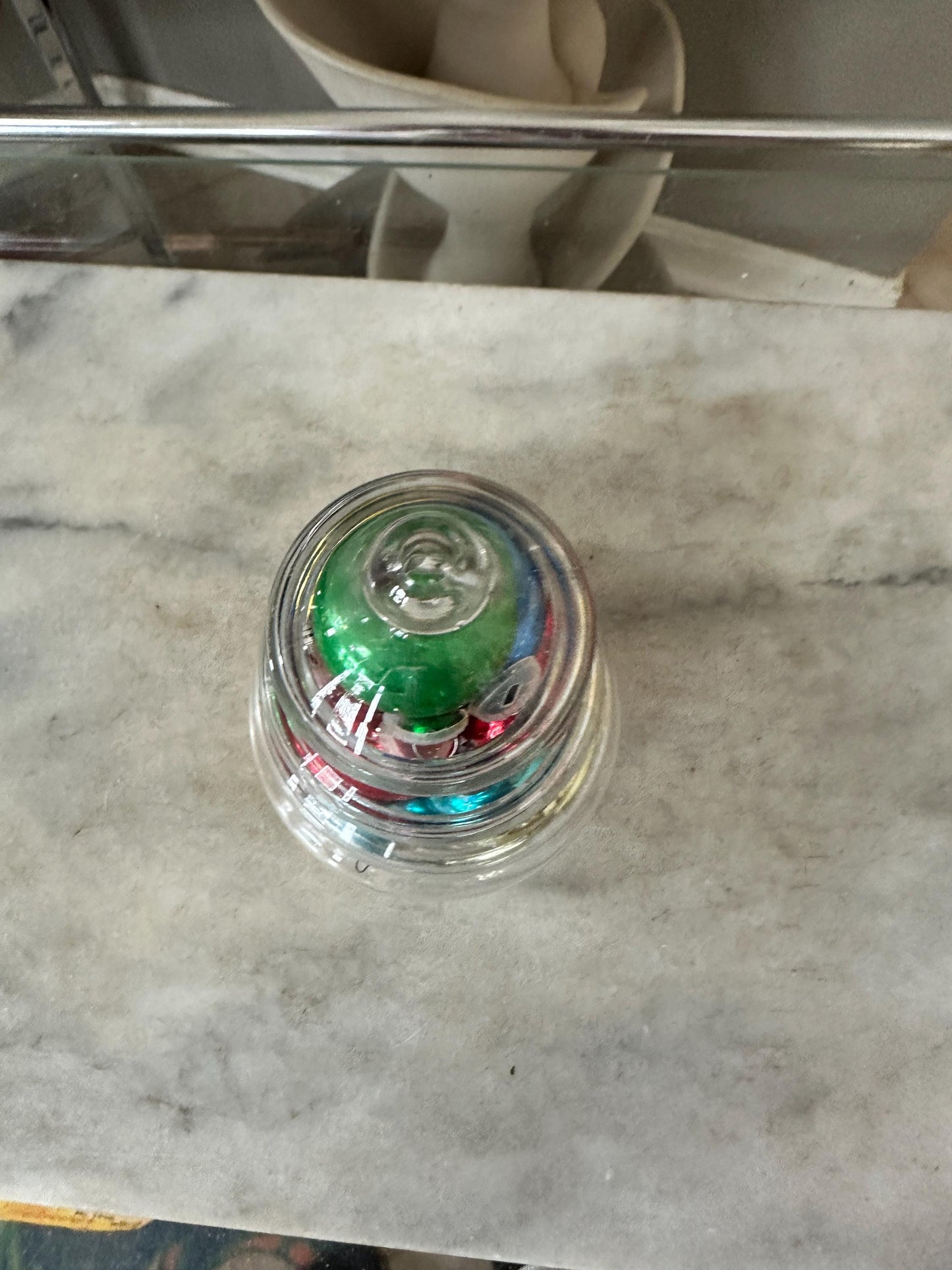 Vintage Christmas Tree Jar with Mini Mercury Glass Ornaments, 9 inches tall