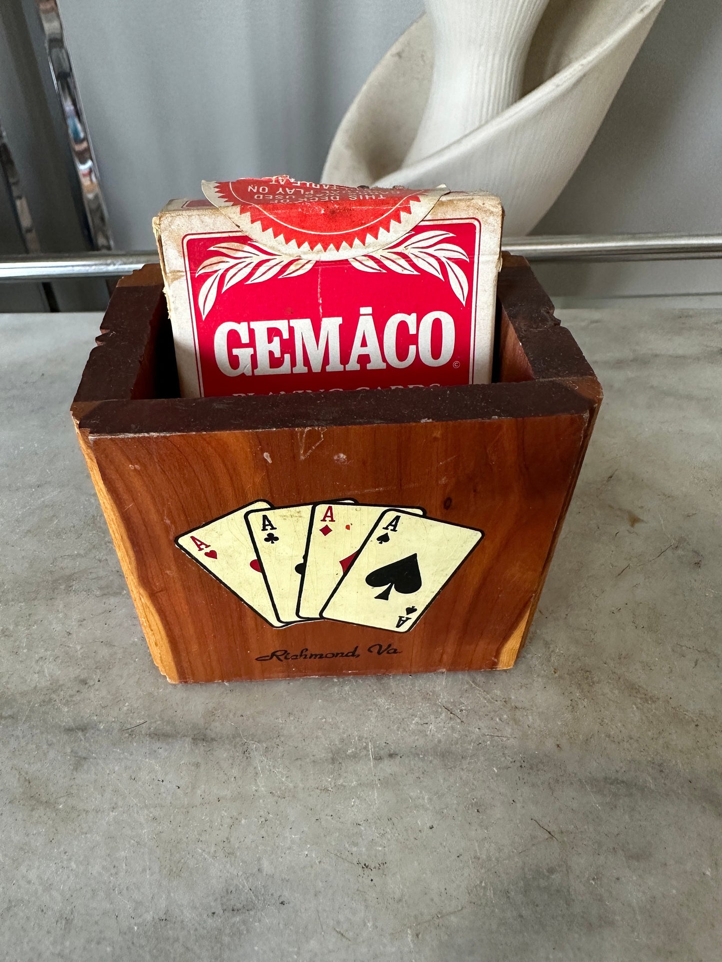 Vintage Cedar Poker Chip Set: Bakelite Chips, Card Holder, Bally's Cards