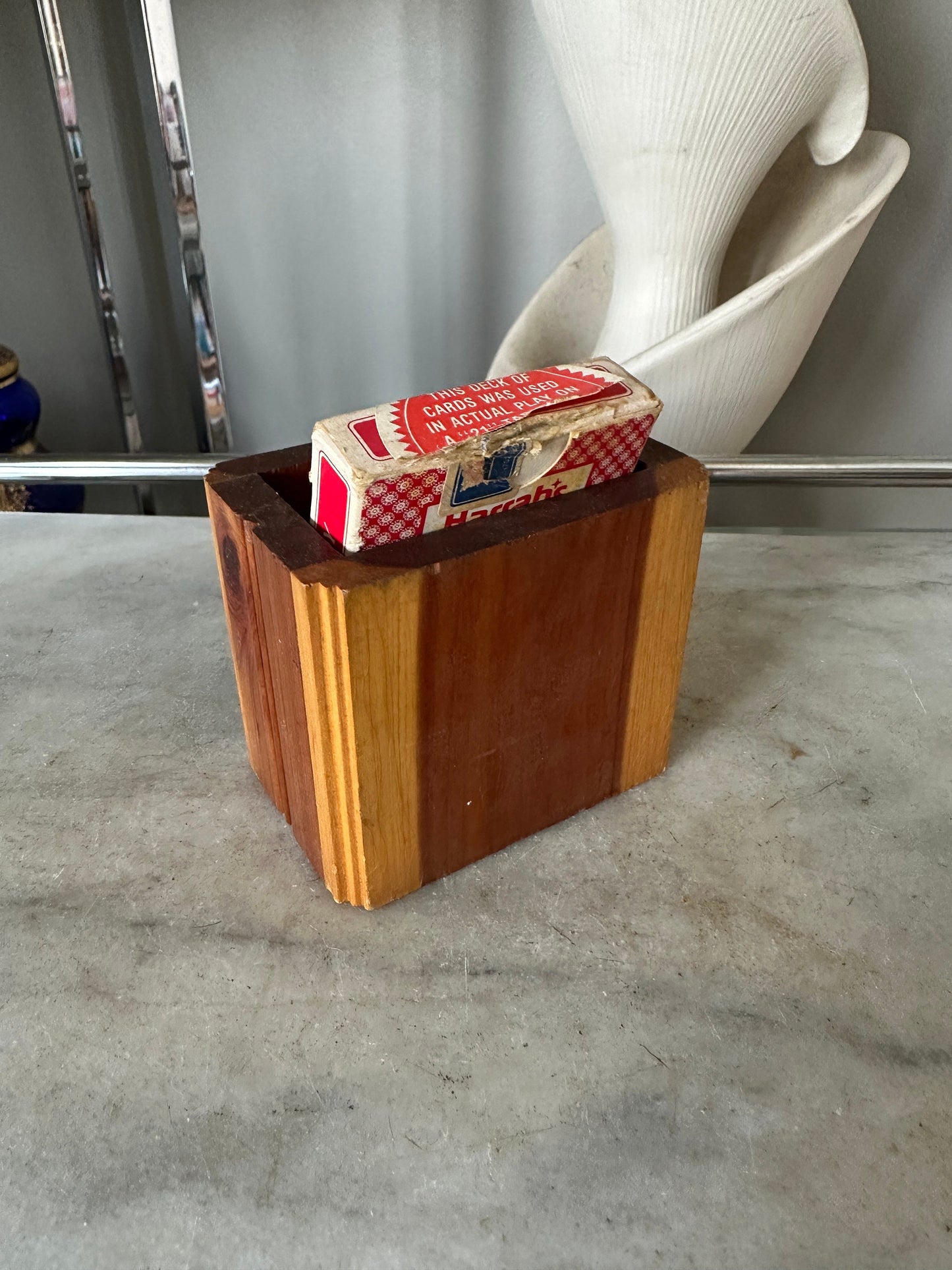 Vintage Cedar Poker Chip Set: Bakelite Chips, Card Holder, Bally's Cards