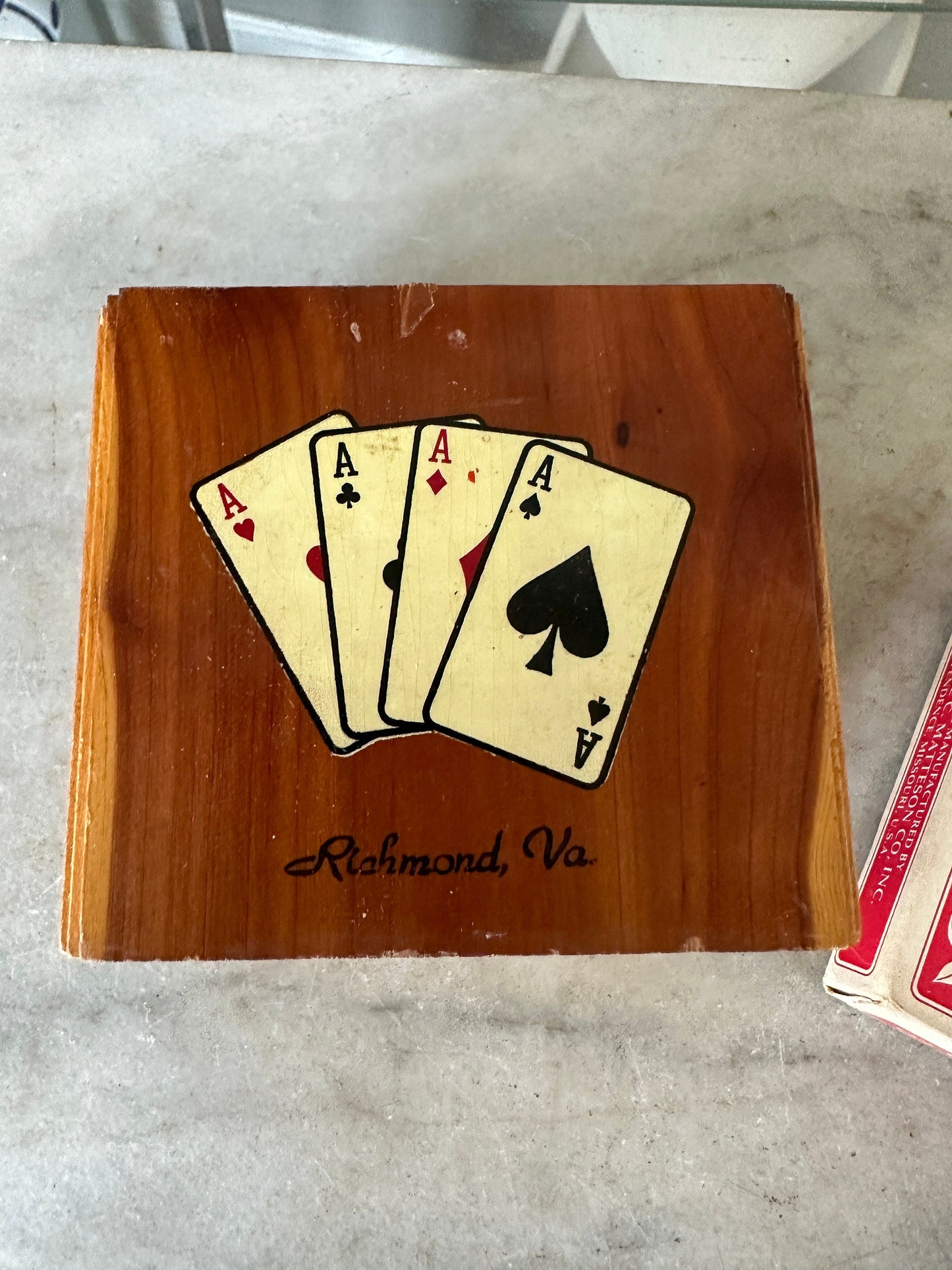 Vintage Cedar Poker Chip Set: Bakelite Chips, Card Holder, Bally's Cards