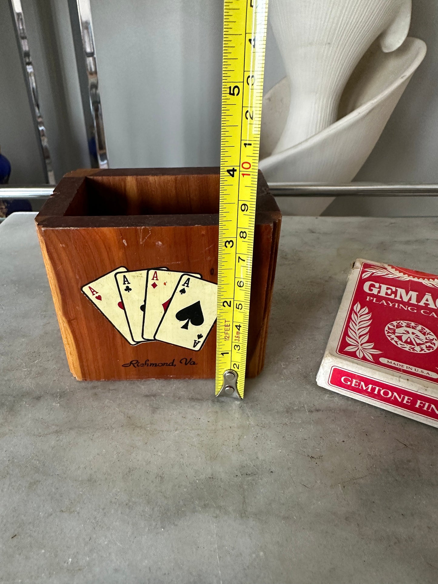 Vintage Cedar Poker Chip Set: Bakelite Chips, Card Holder, Bally's Cards