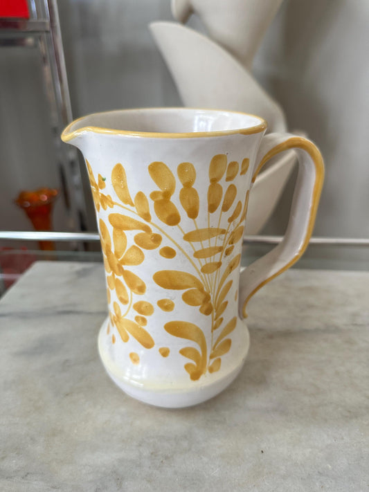Vintage Holt-Howard HH Italy Ceramic Pitcher 7079 | Mid Century Modern Ivory & Yellow Pottery | 7.5”