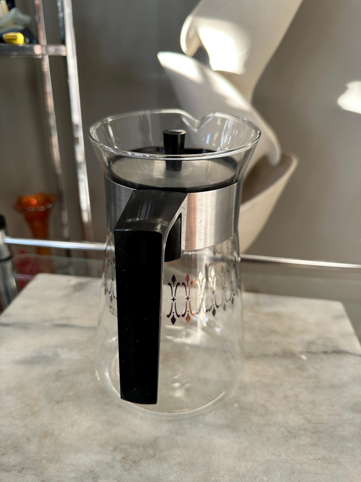 Vintage 1960s Pyrex Coffee Carafe | Mid-Century Modern Silver Band