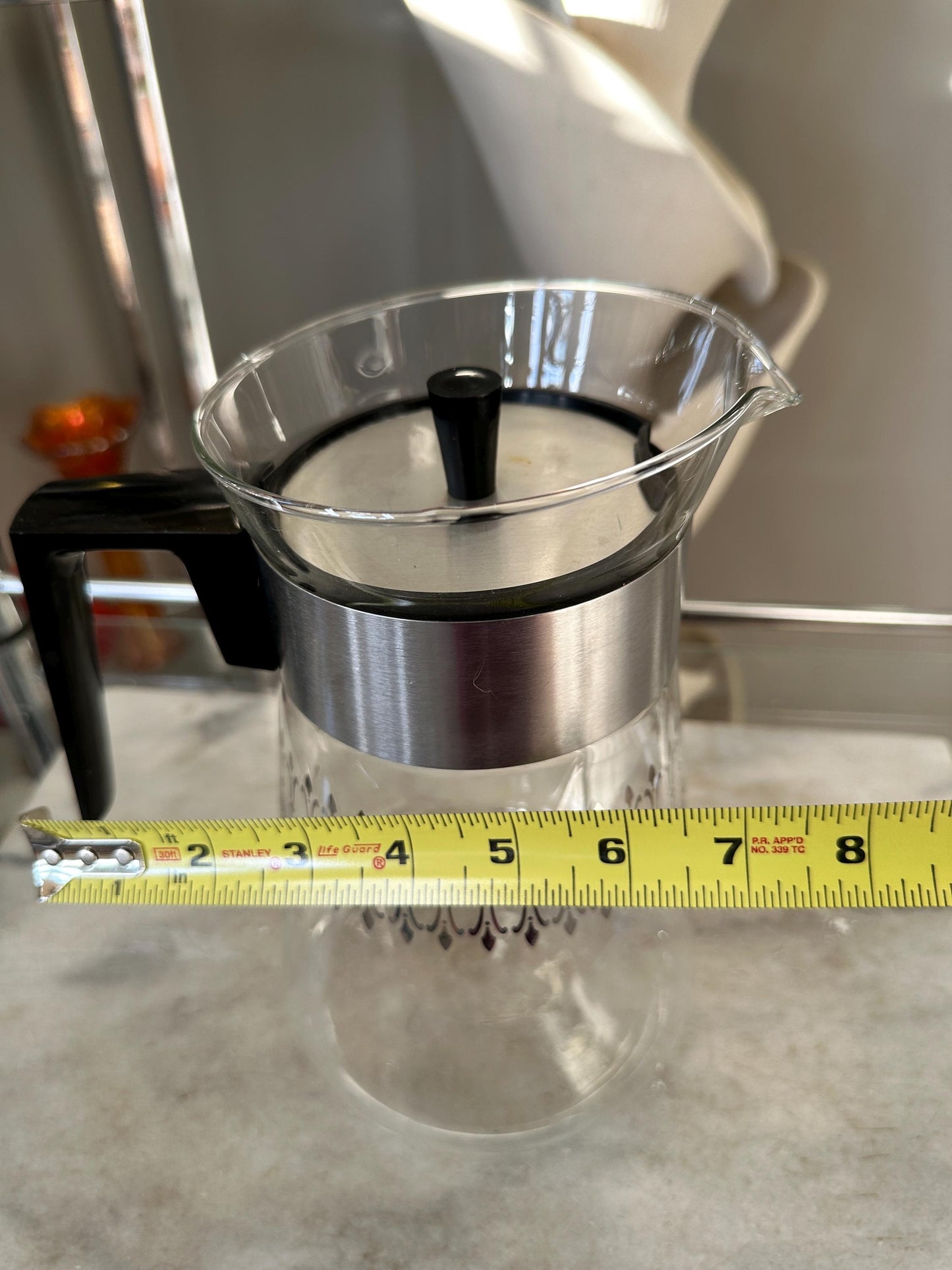 Vintage 1960s Pyrex Coffee Carafe | Mid-Century Modern Silver Band