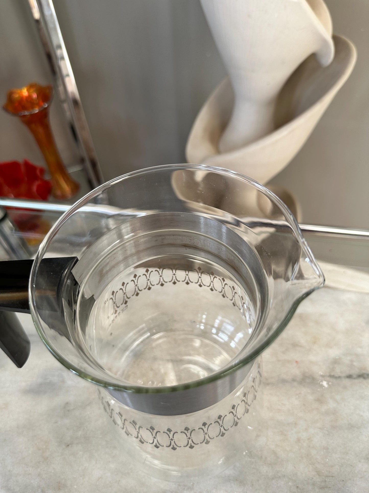 Vintage 1960s Pyrex Coffee Carafe | Mid-Century Modern Silver Band