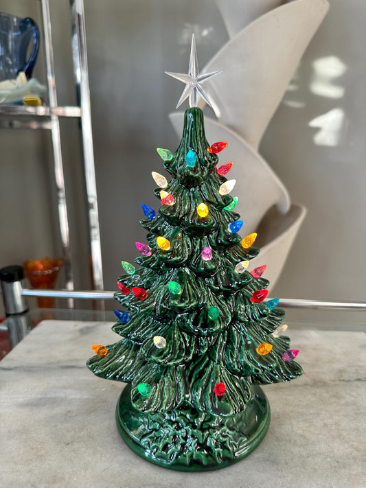 Vintage Green Ceramic Light Up Christmas Tree, 1970s Decor
