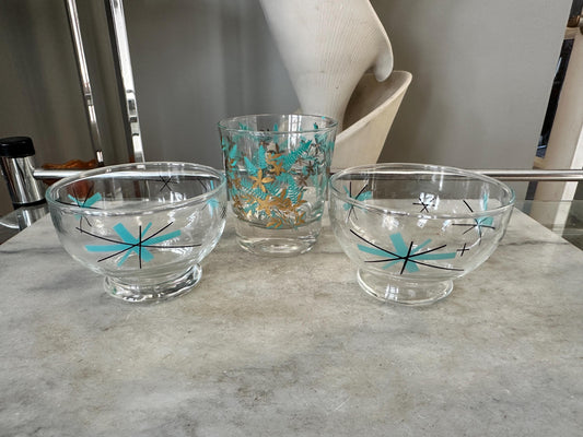 MCM Cocktail Glasses Set | Atomic Starburst & Libbey Gold Leaf Barware