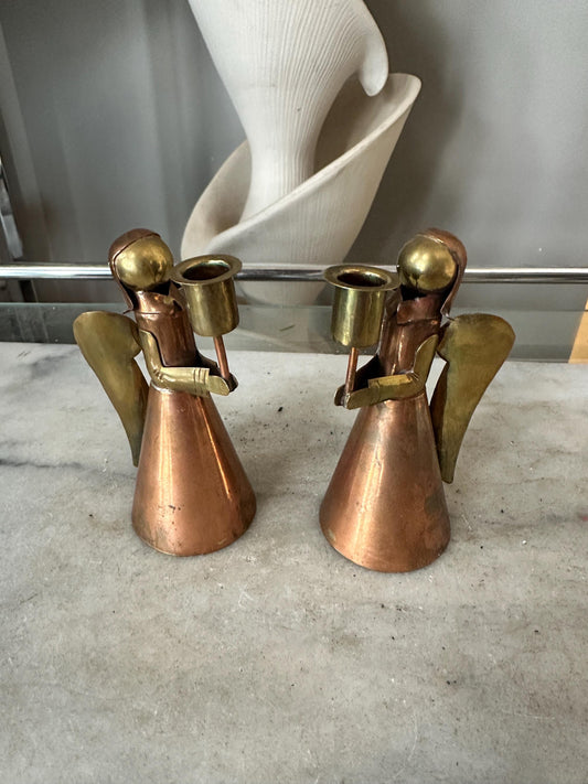 Mid Century Copper & Brass Angel Candle Holders, Vintage Holiday Decor, MCM unique