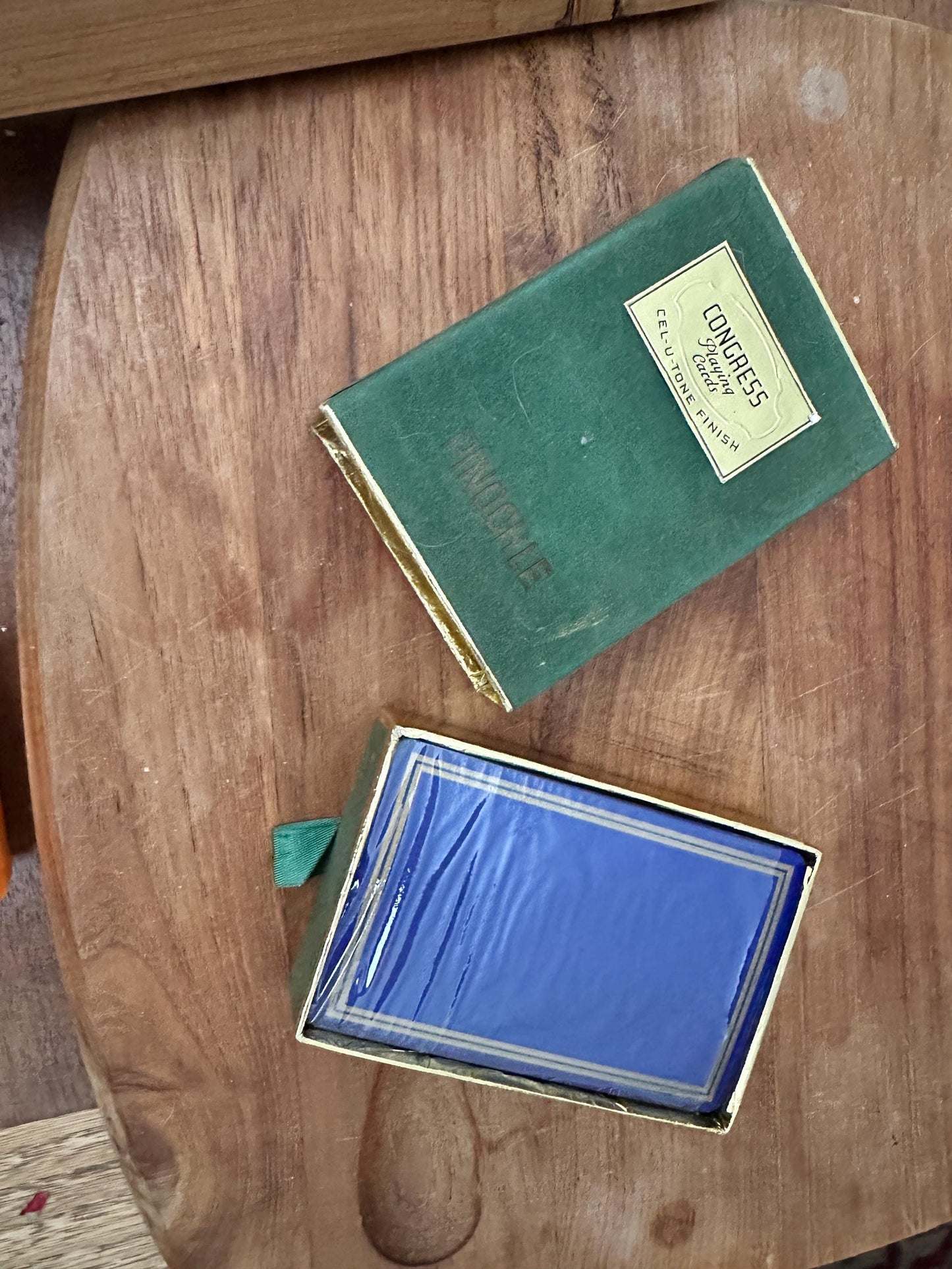 Vintage Congress Pinochle Cards, Cel-U-Tone Finish, Green Velvet Case