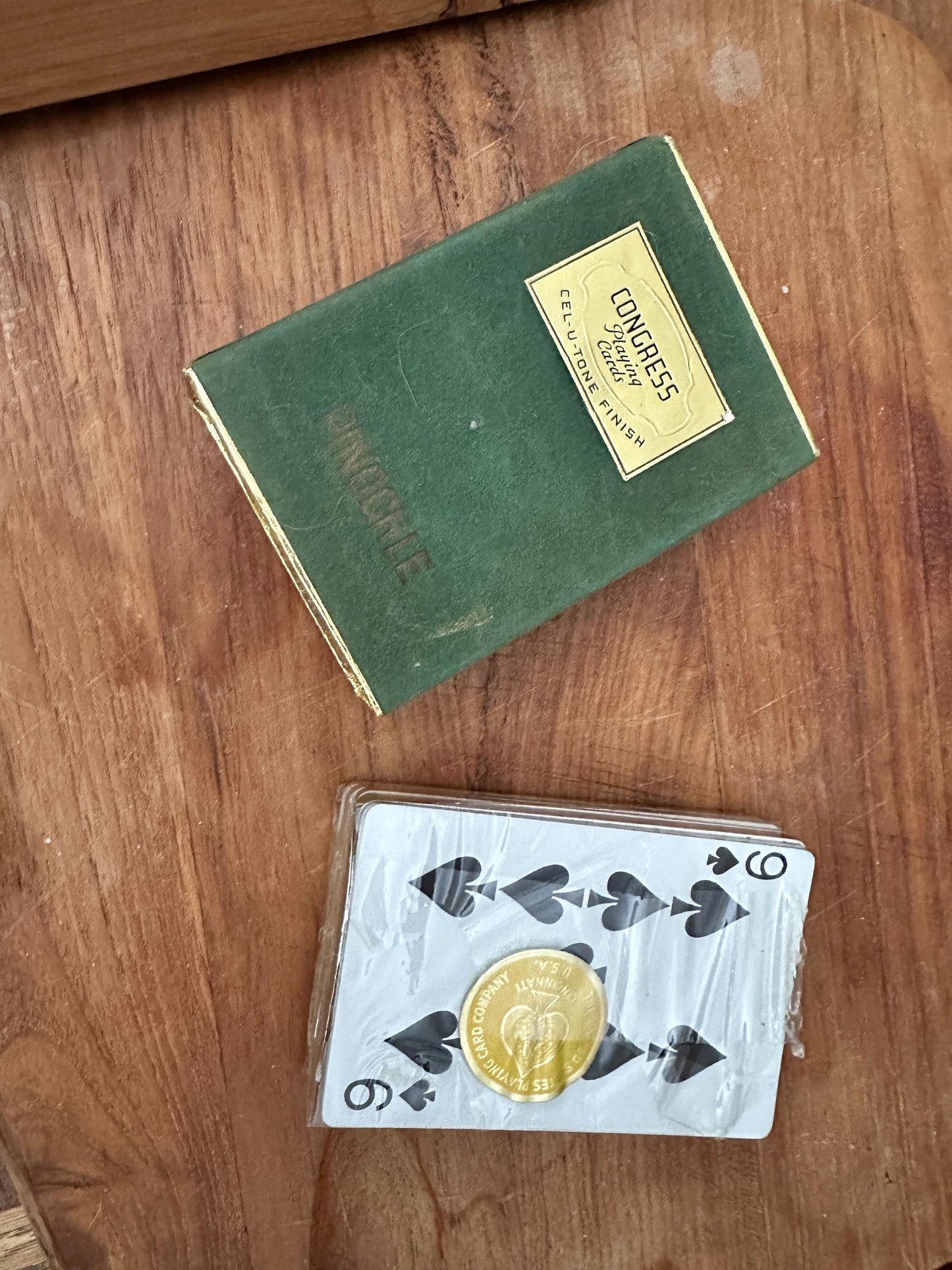 Vintage Congress Pinochle Cards, Cel-U-Tone Finish, Green Velvet Case