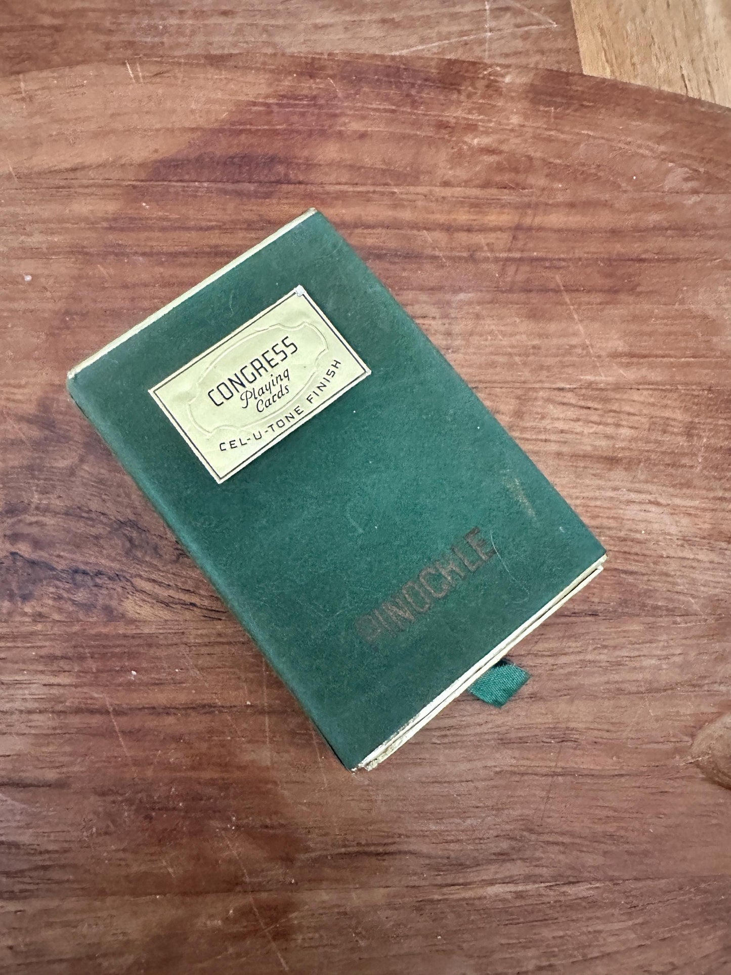 Vintage Congress Pinochle Cards, Cel-U-Tone Finish, Green Velvet Case