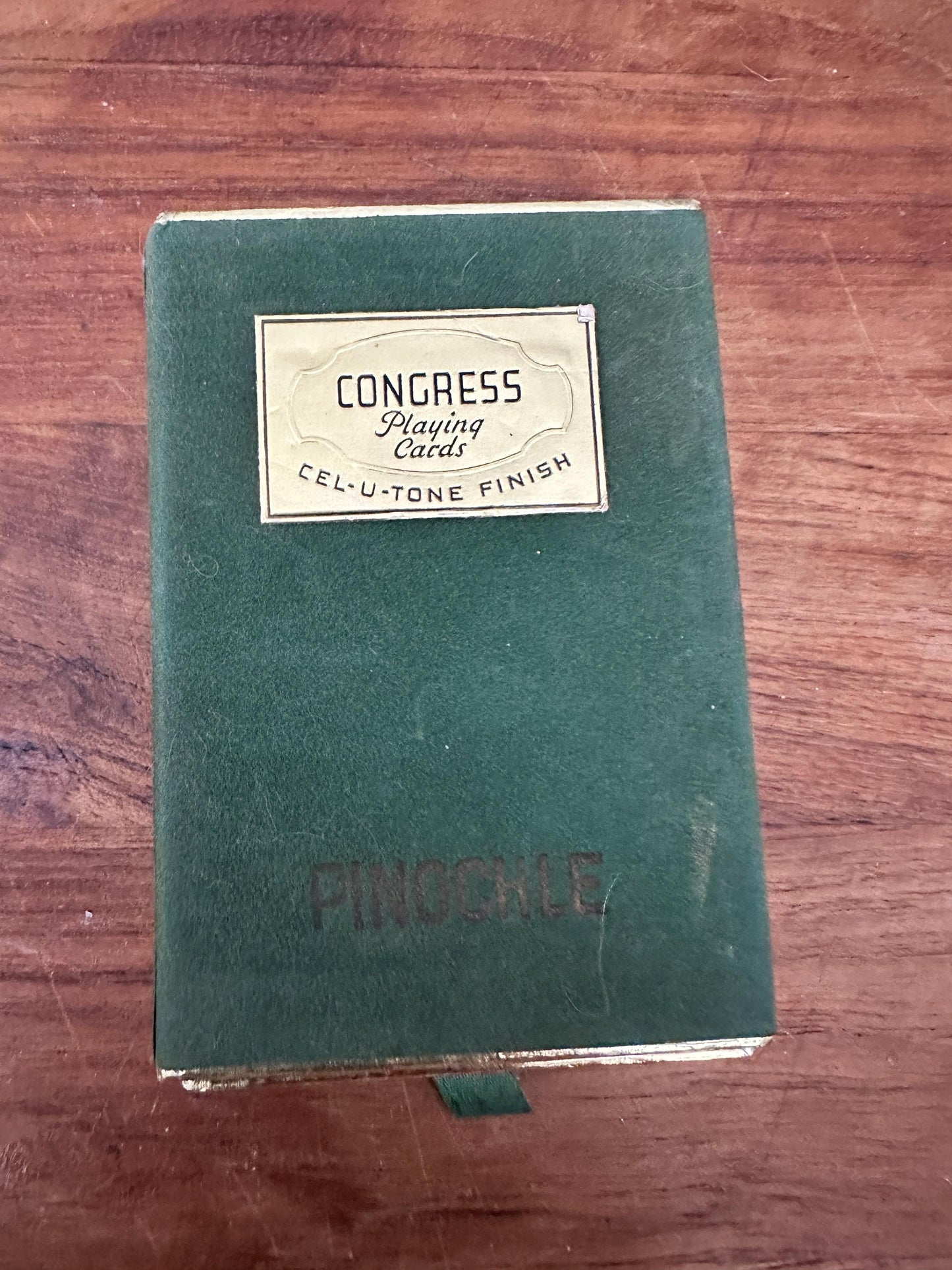 Vintage Congress Pinochle Cards, Cel-U-Tone Finish, Green Velvet Case
