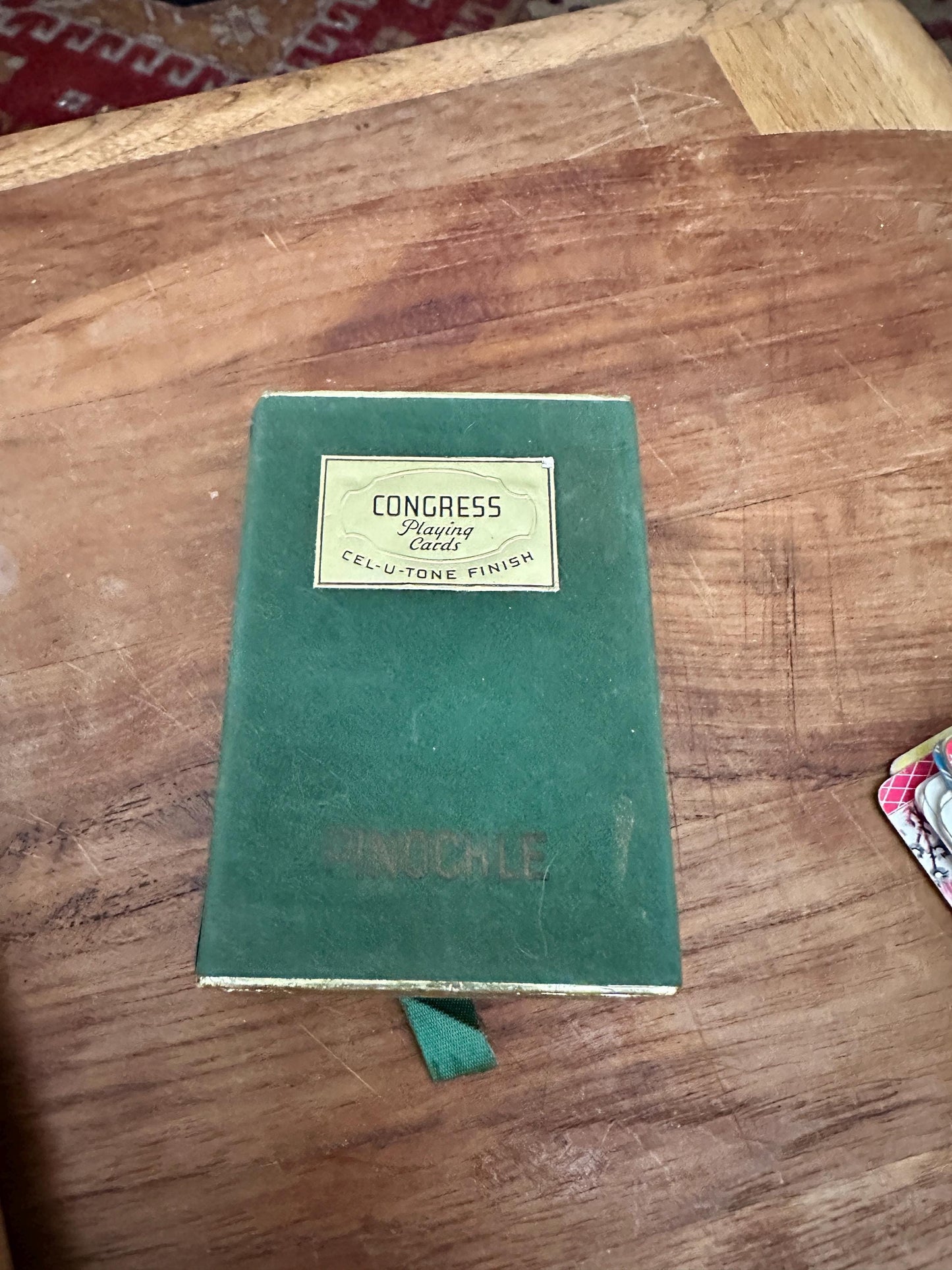 Vintage Congress Pinochle Cards, Cel-U-Tone Finish, Green Velvet Case