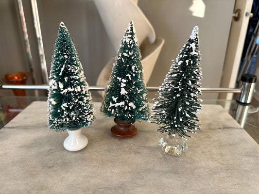 Vintage Bottle Brush Christmas Tree Set, Drawer Pull Bases, Retro Holiday Decor