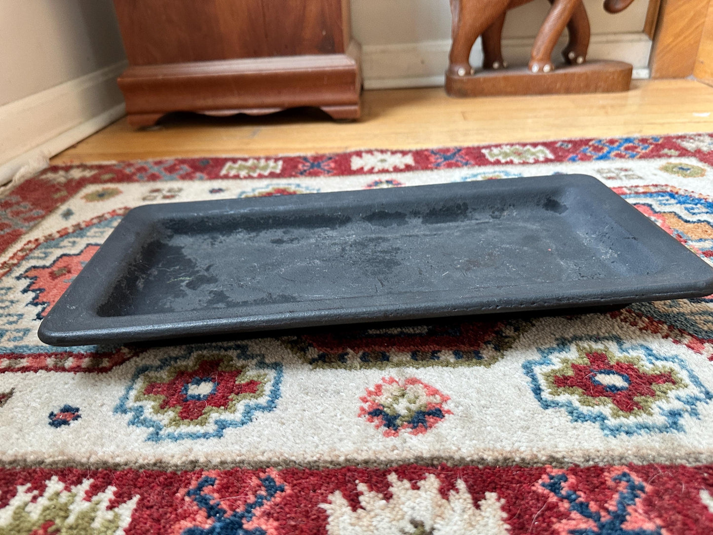 Rustic Black Wooden Tray – Farmhouse Dough Board, Early 20th Century