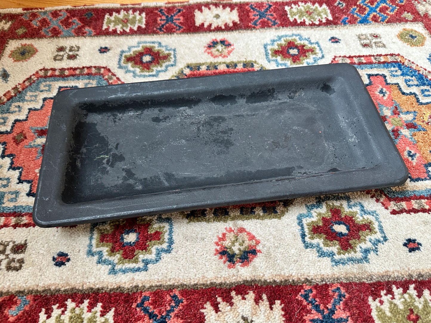 Rustic Black Wooden Tray – Farmhouse Dough Board, Early 20th Century