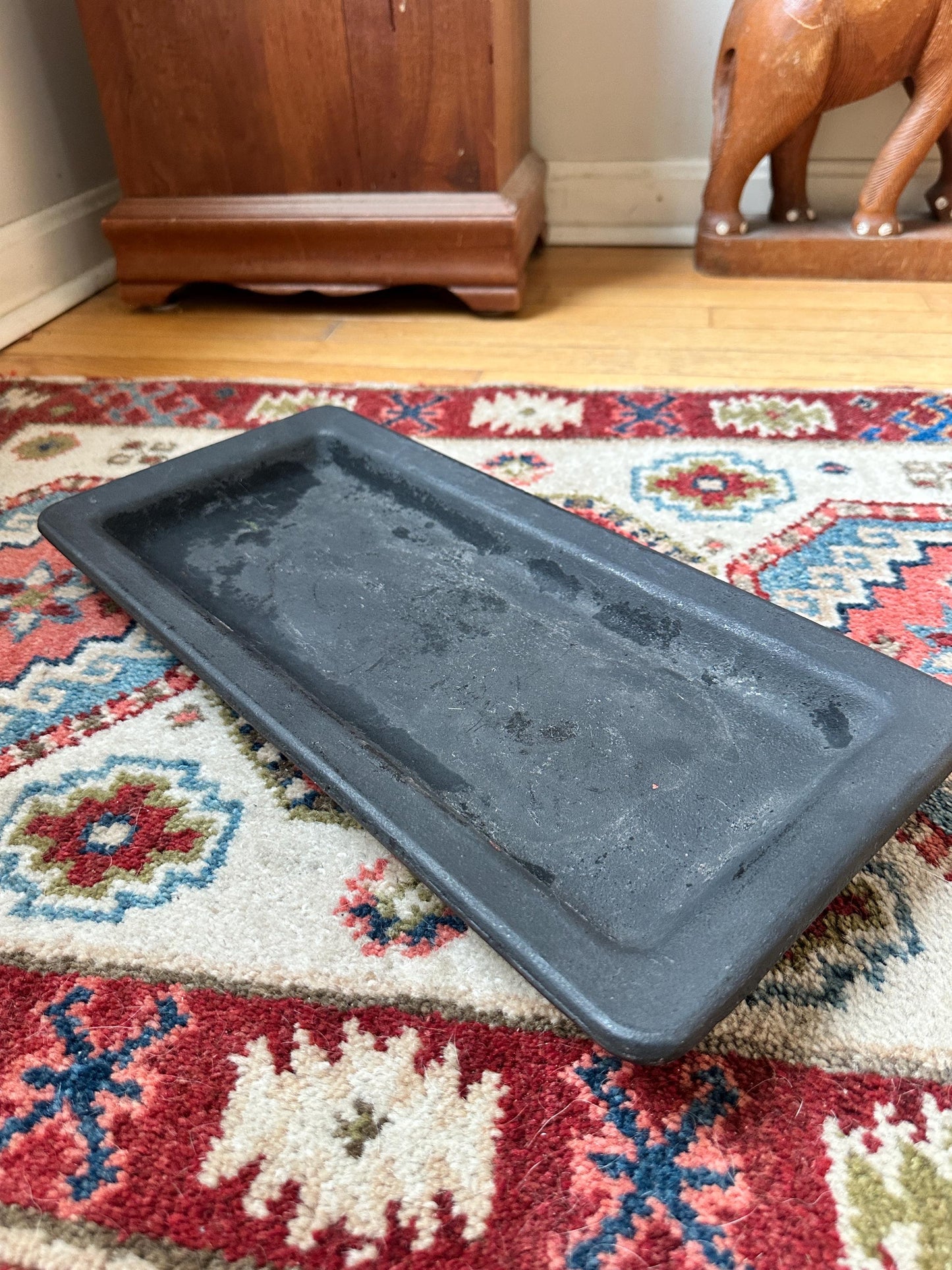 Rustic Black Wooden Tray – Farmhouse Dough Board, Early 20th Century